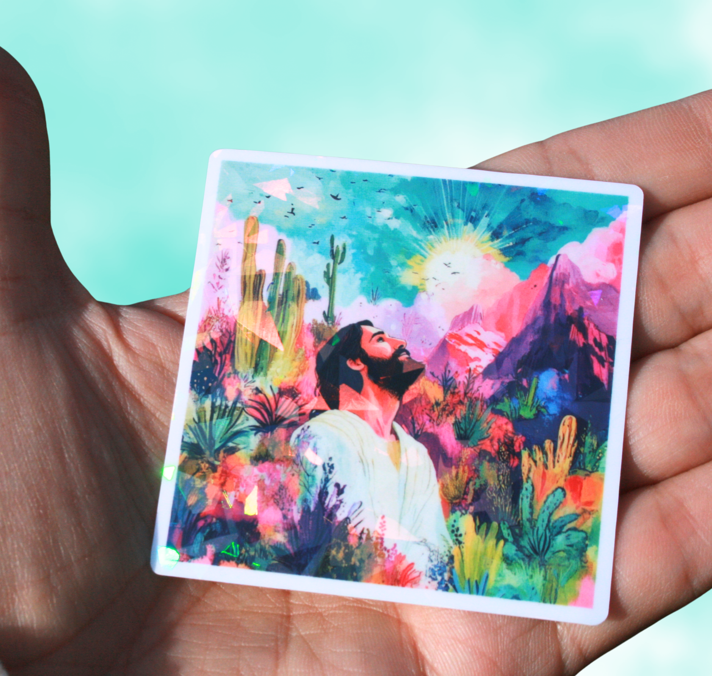 Jesus In Botanical Nature Holographic Sticker