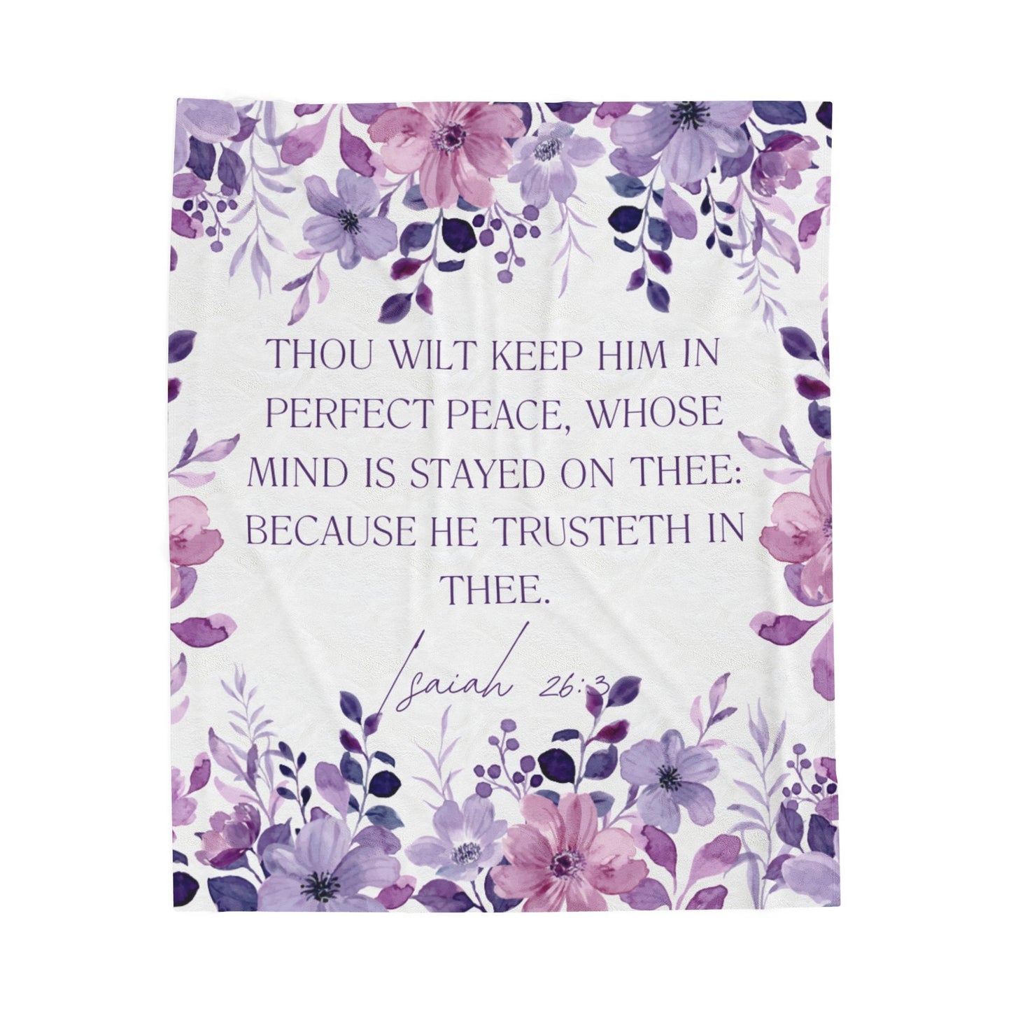 Scripture Floral Velvet Blanket – Isaiah 26:3 Inspirational Plush Throw