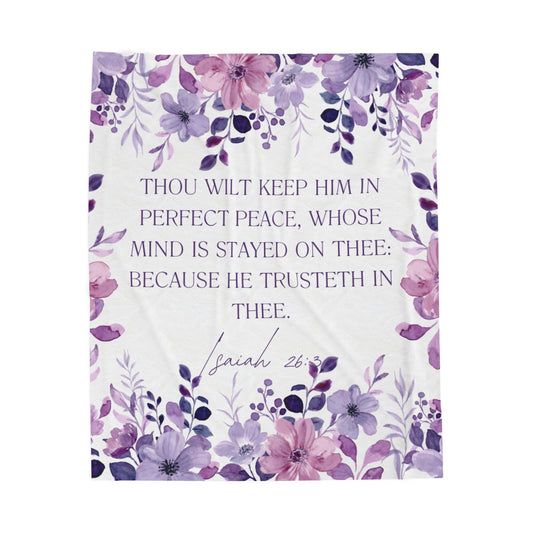 Scripture Floral Velvet Blanket – Isaiah 26:3 Inspirational Plush Throw