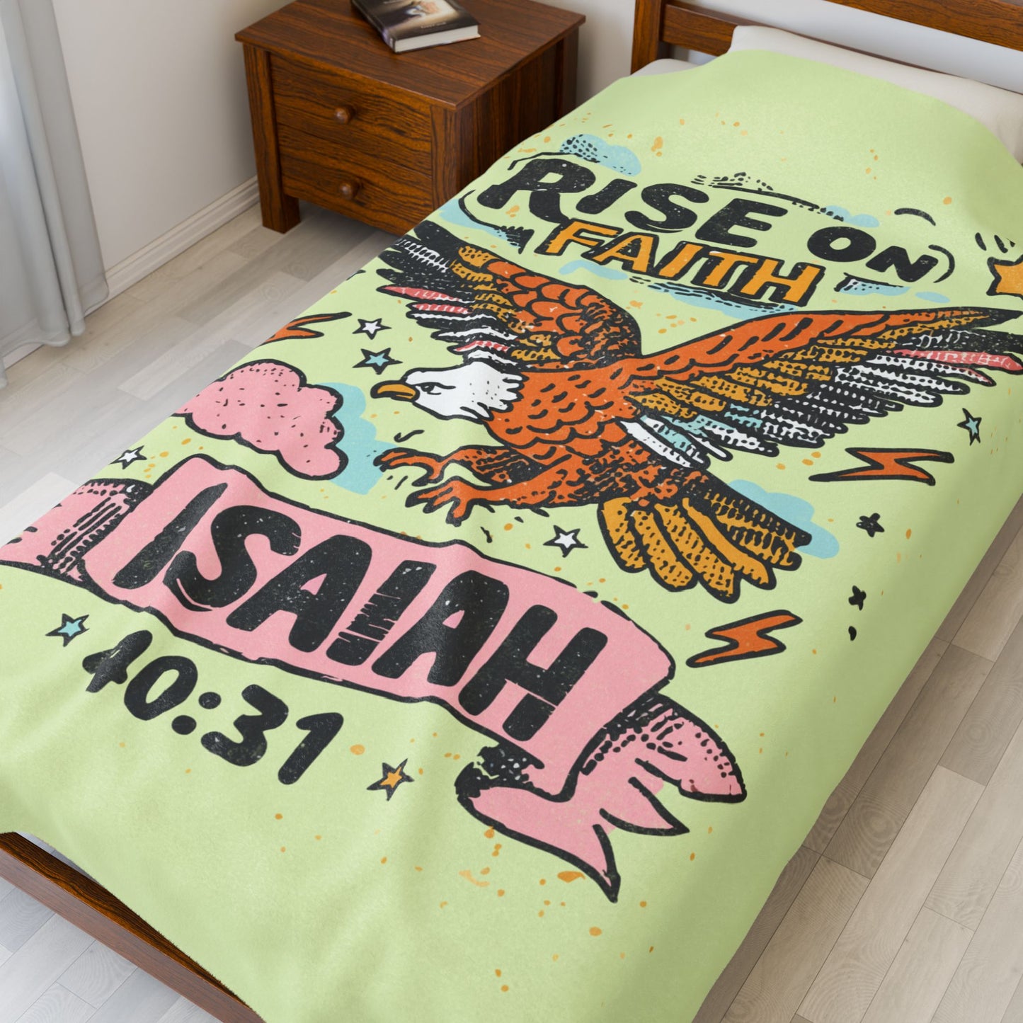 "Rise on Faith" Design with Eagle & Scripture Plush Blanket