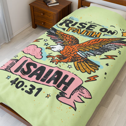"Rise on Faith" Design with Eagle & Scripture Plush Blanket