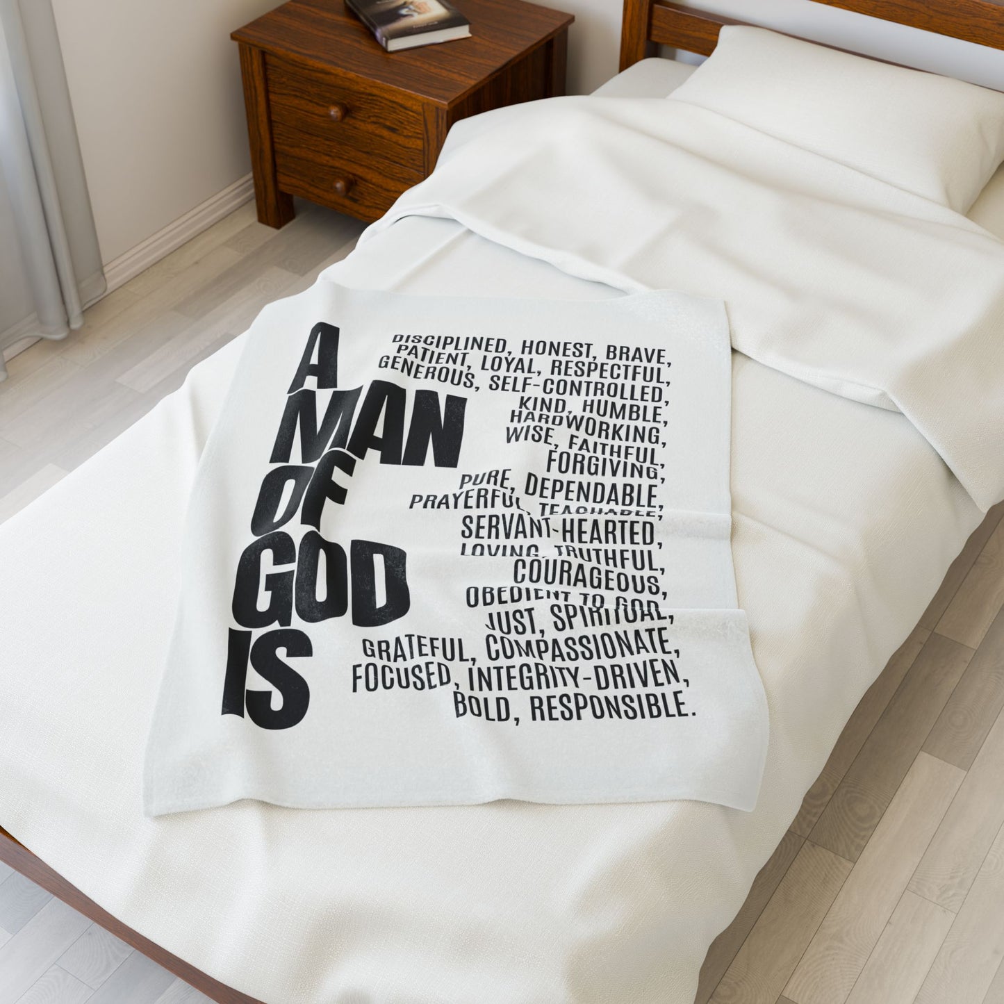 Motivational Velveteen Plush Blanket - 'A Man of God is...' Inspirational Throw for Faith and Comfort