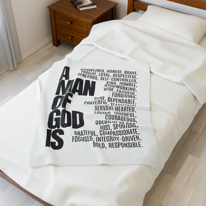 Motivational Velveteen Plush Blanket - 'A Man of God is...' Inspirational Throw for Faith and Comfort