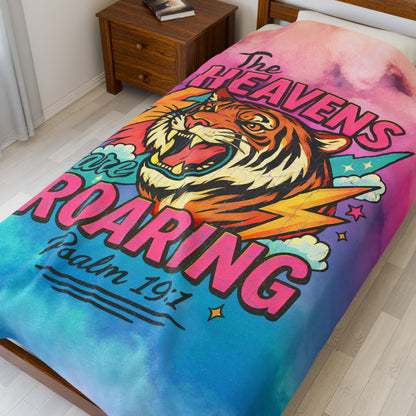 Bold Tiger Plush Blanket - Heavens Are Roaring Psalm 19:1