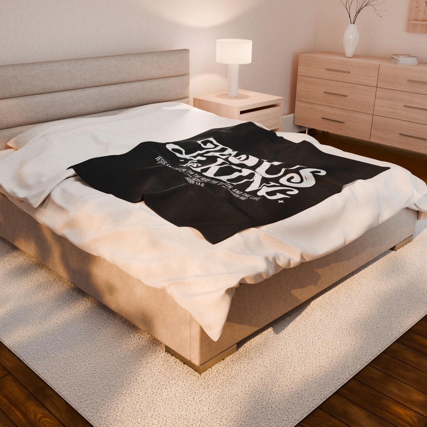 Black - Jesus is King Plush Blanket
