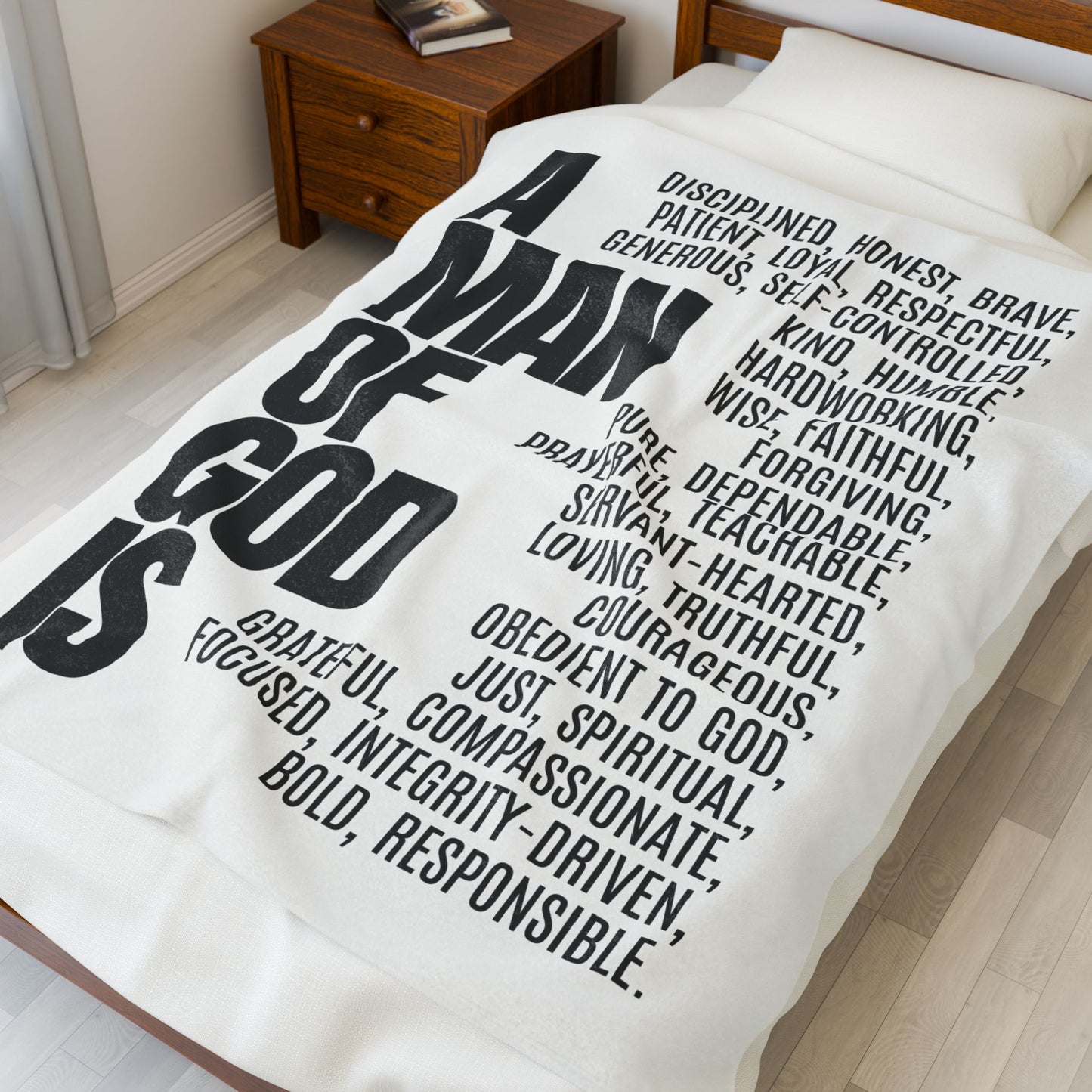 Motivational Velveteen Plush Blanket - 'A Man of God is...' Inspirational Throw for Faith and Comfort