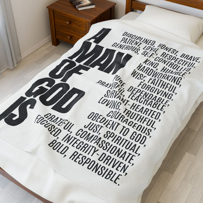 Motivational Velveteen Plush Blanket - 'A Man of God is...' Inspirational Throw for Faith and Comfort