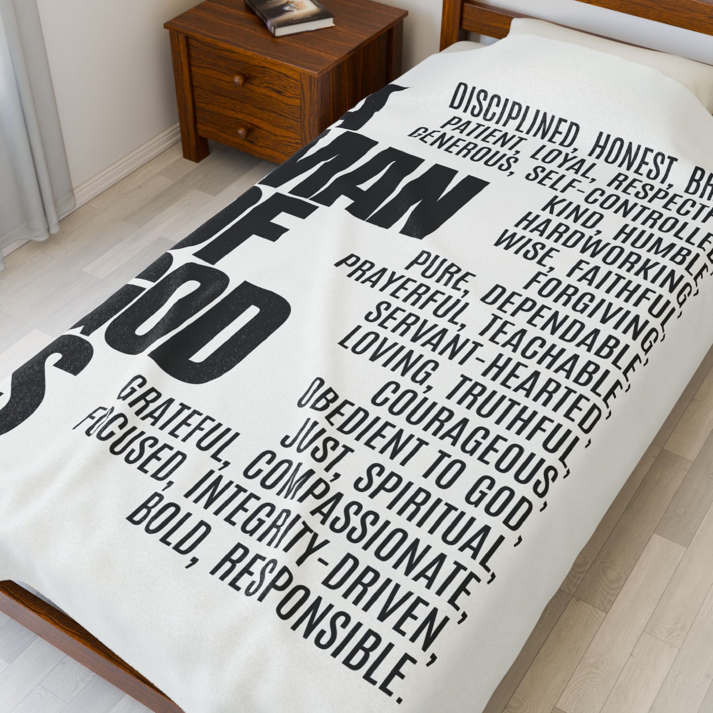 Motivational Velveteen Plush Blanket - 'A Man of God is...' Inspirational Throw for Faith and Comfort