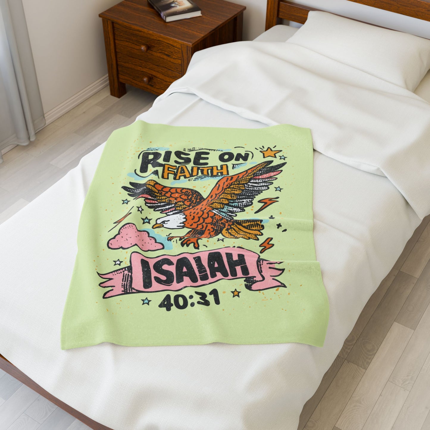 "Rise on Faith" Design with Eagle & Scripture Plush Blanket