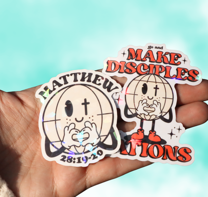Matthew 28:19-20 Globe Holographic Sticker