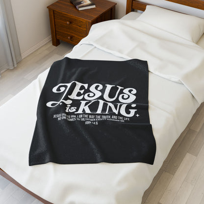 Black - Jesus is King Plush Blanket