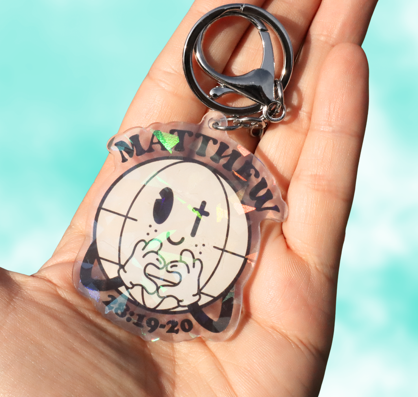 Matthew 28:19-20 Make Disciples Globe Acrylic Holographic Keychain