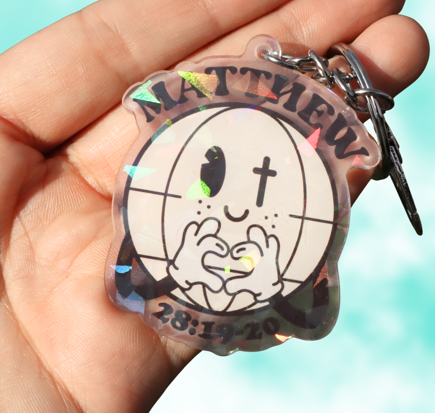 Matthew 28:19-20 Make Disciples Globe Acrylic Holographic Keychain
