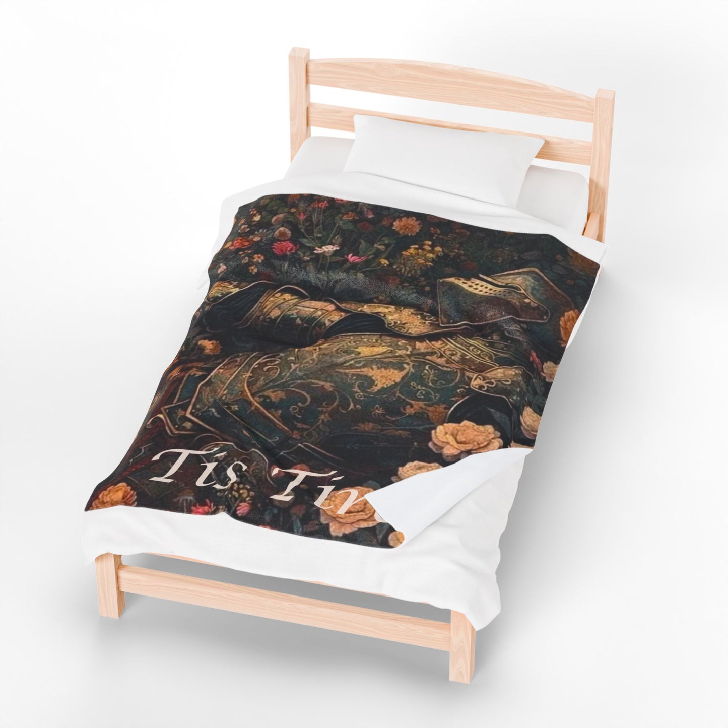 Velveteen Plush Blanket — Vintage Floral Knight 'Tis Tired Cozy Throw