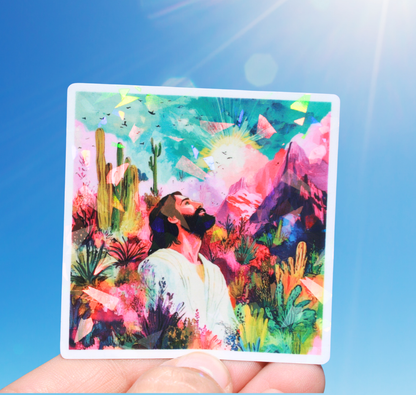 Jesus In Botanical Nature Holographic Sticker