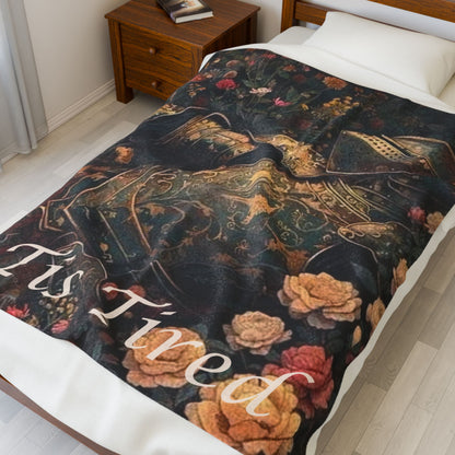 Velveteen Plush Blanket — Vintage Floral Knight 'Tis Tired Cozy Throw