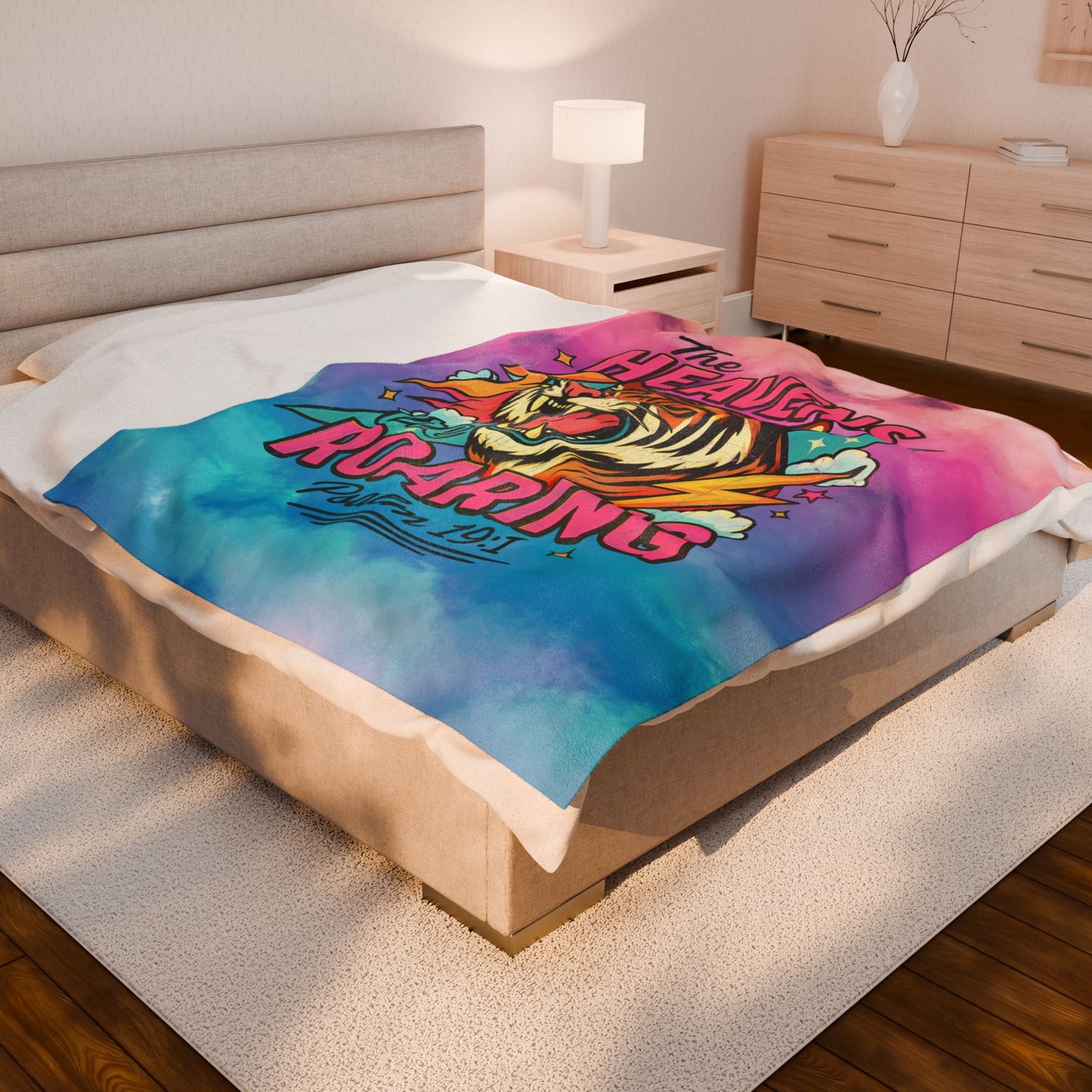 Bold Tiger Plush Blanket - Heavens Are Roaring Psalm 19:1