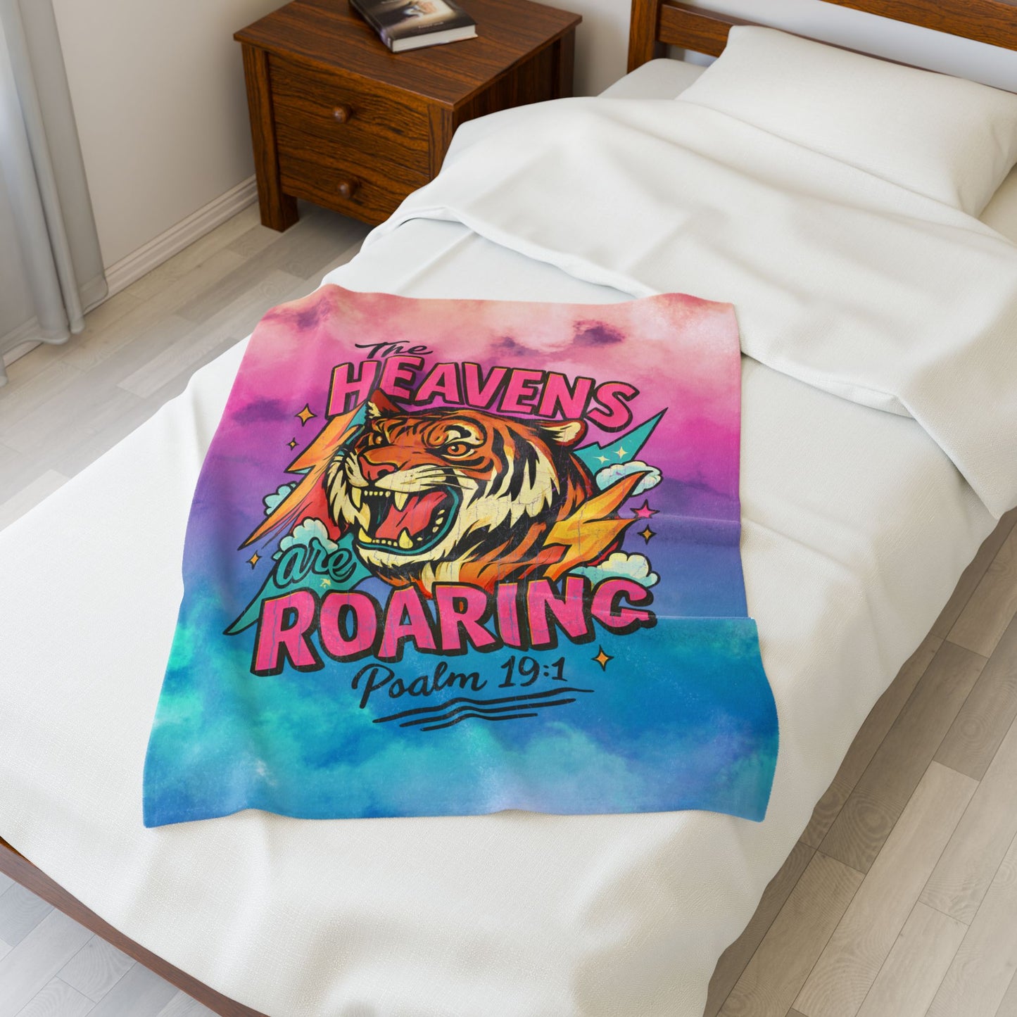 Bold Tiger Plush Blanket - Heavens Are Roaring Psalm 19:1