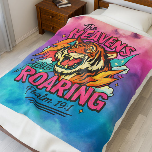 Bold Tiger Plush Blanket - Heavens Are Roaring Psalm 19:1