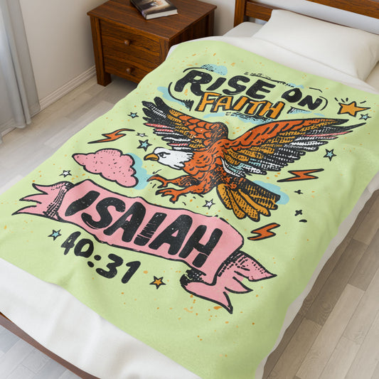 "Rise on Faith" Design with Eagle & Scripture Plush Blanket