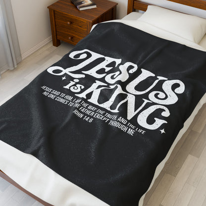Black - Jesus is King Plush Blanket