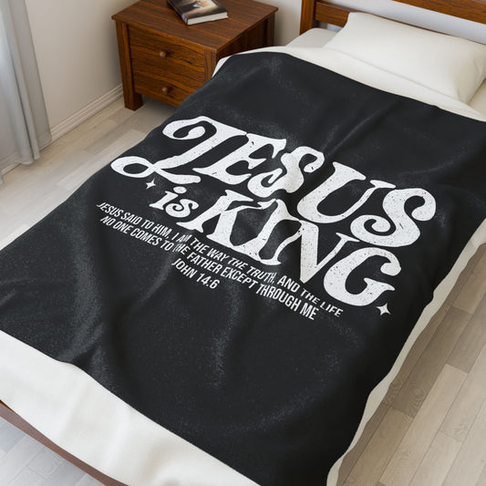 Black - Jesus is King Plush Blanket